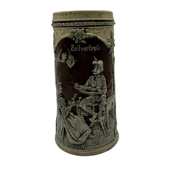 Vintage German Beer Stein Handpainted Couple Mountains Cabin - Picture 2 of 10